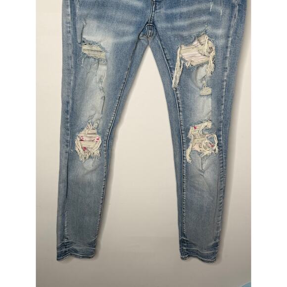 Amiri Cotton Blend High Waisted Distressed Denim Skinny Jeans Blue Womens 30 - Picture 4 of 11